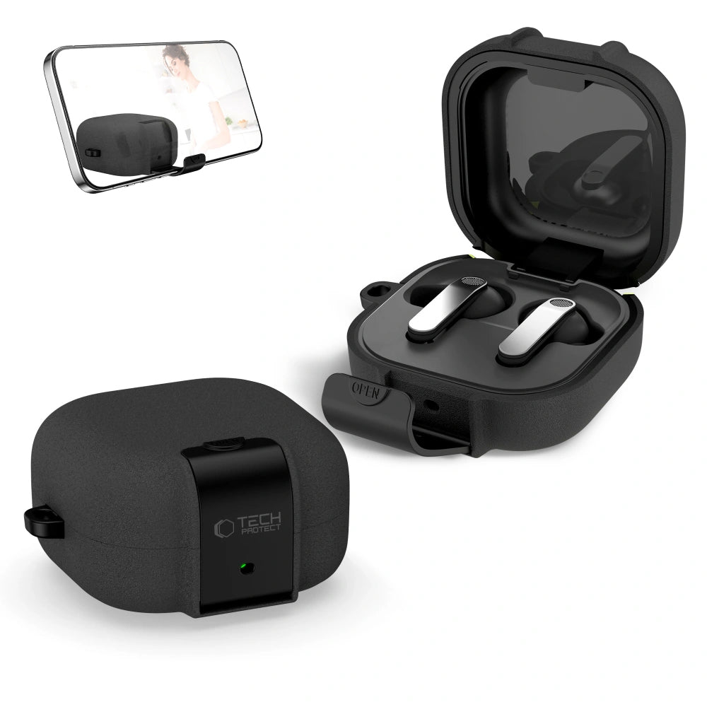 Étui Tech-Protect Slim Hook pour Samsung Galaxy Buds4 / Buds4 Pro, Noir