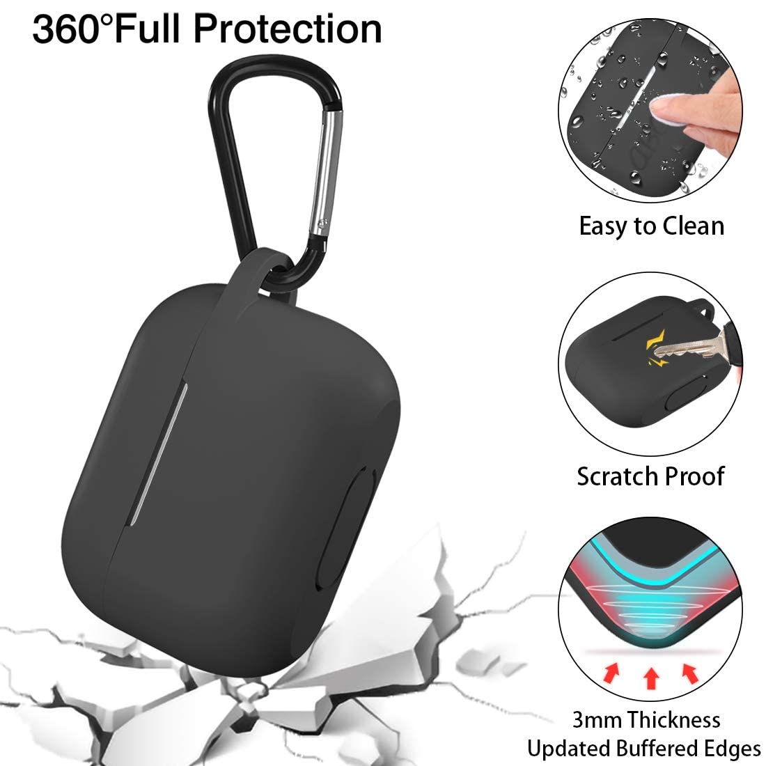 Coque Techsuit Silicone pour Apple AirPods 3, Noire