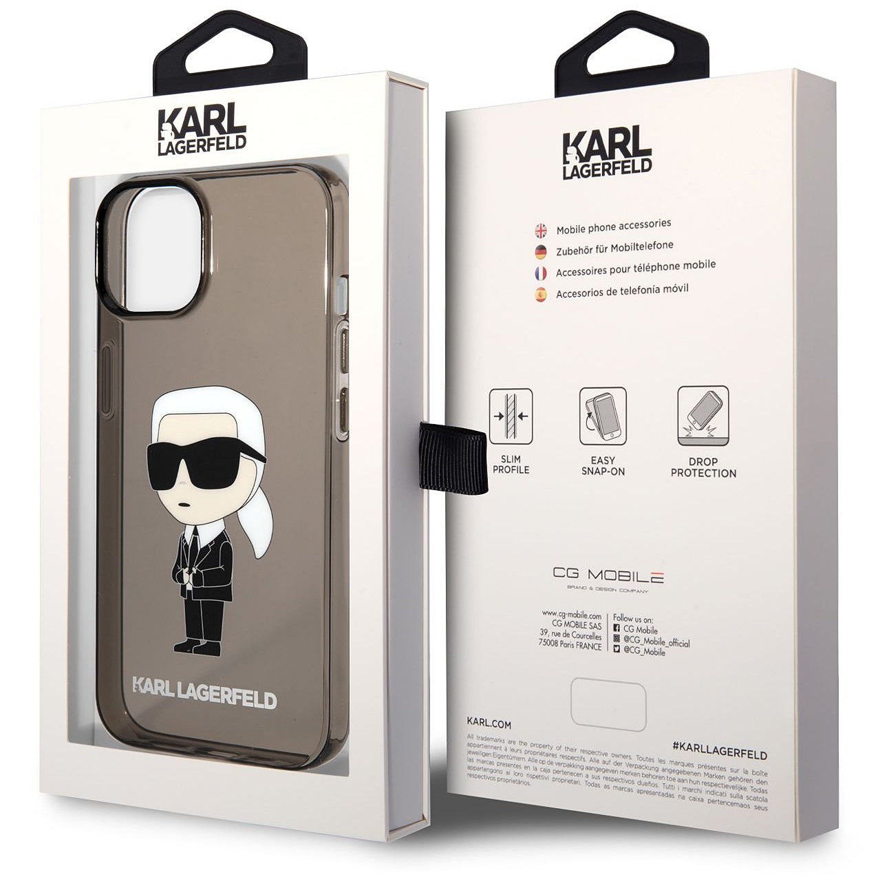 Étui pour Apple iPhone 14 Plus, Karl Lagerfeld, IML Ikonik NFT, Noir Transparent