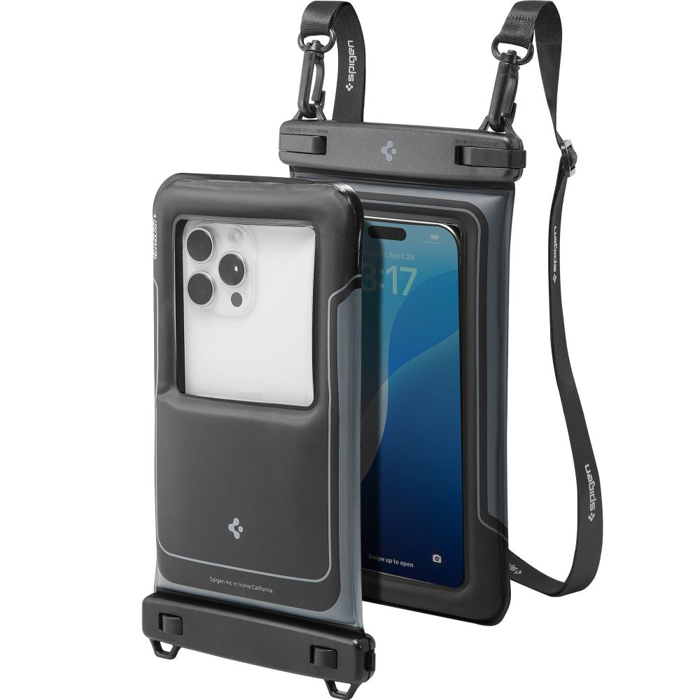 Universelle Wasserdichte Hülle für Telefon max. 6,9 Zoll, Spigen, A611P, Set 2 Stück, Mattschwarz ACS09348