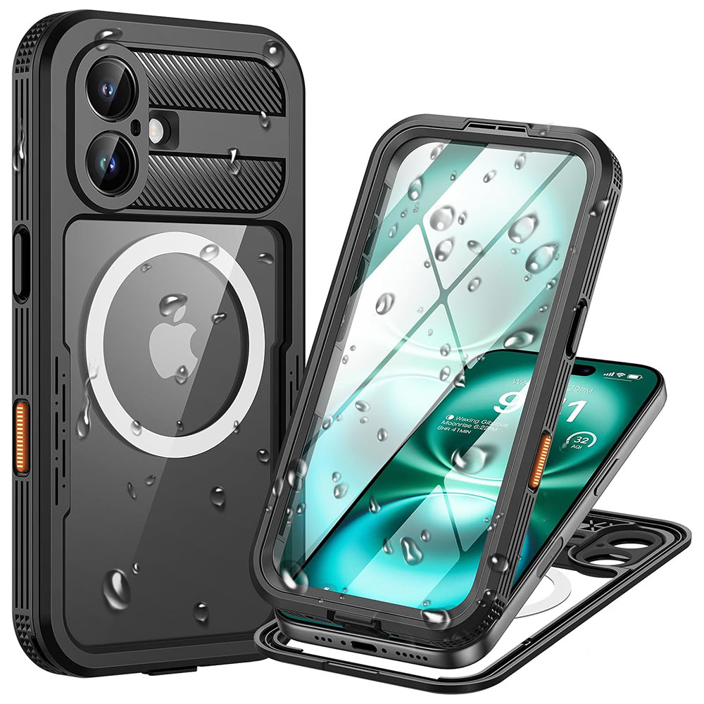 Coque étanche pour Apple iPhone 16, ShellBox, Carbone, Noire
