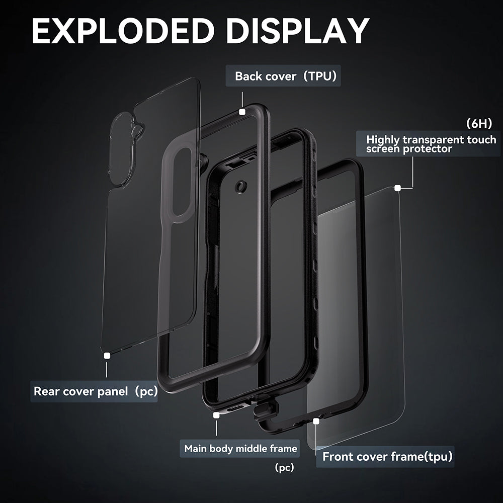 Coque étanche pour Samsung Galaxy A16 5G A166 / A16 4G A165, ShellBox, Noire