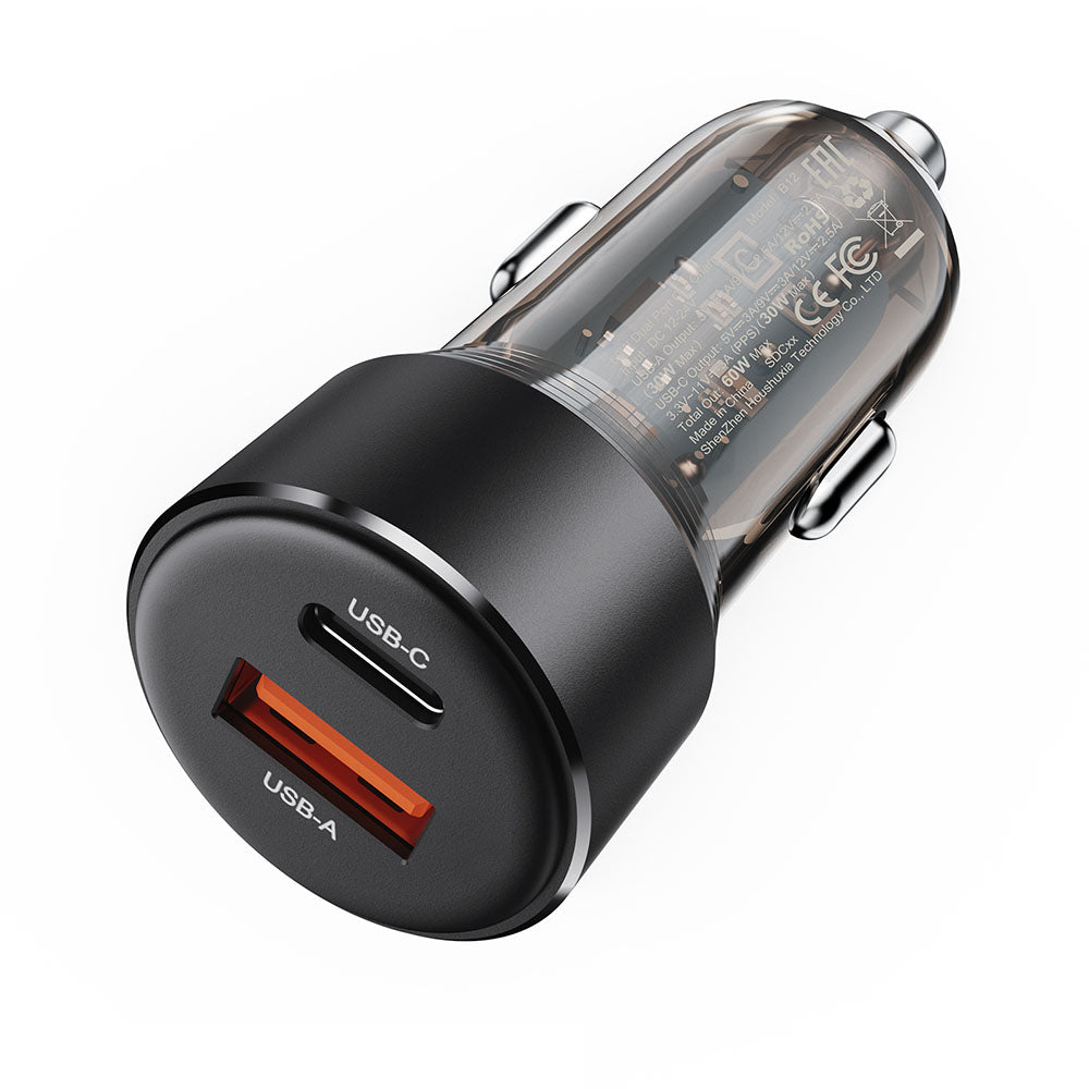 Auto-Ladegerät Acefast B12, 60W, 3A, 1 x USB-A - 1 x USB-C, Schwarz