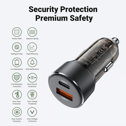 Auto-Ladegerät Acefast B12, 60W, 3A, 1 x USB-A - 1 x USB-C, Schwarz