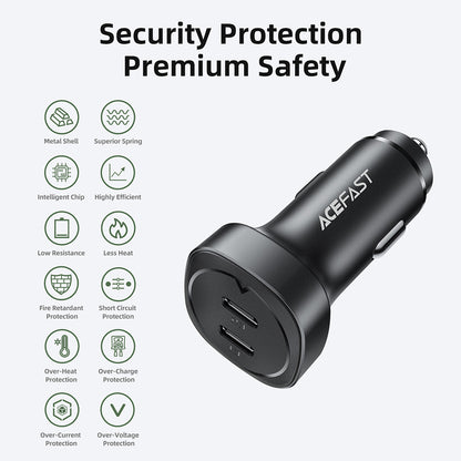 Auto-Ladegerät Acefast B2, 72W, 3A, 2 x USB-C, Schwarz