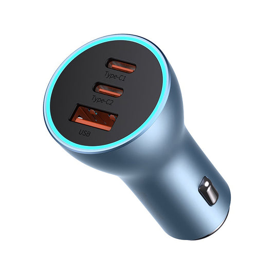 Chargeur de voiture Baseus Golden Contactor Pro, 65W, 3A, 1 x USB-A - 2 x USB-C, Bleu CGJP010003