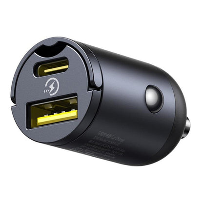 Chargeur de voiture Baseus Tiny Star, 30W, 3A, 1 x USB-A - 1 x USB-C, Noir C00035001121-02
