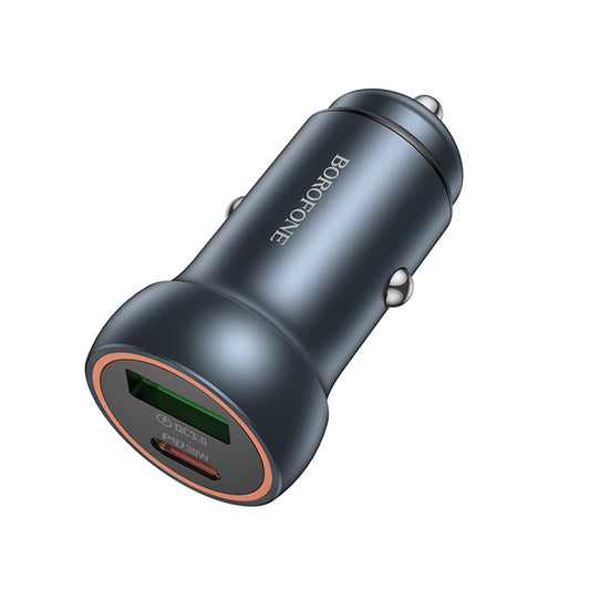 Chargeur de voiture Borofone BZ32A Fresh, 30W, 3A, 1 x USB-A - 1 x USB-C, Gris