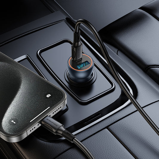 Chargeur de voiture Borofone BZ32A Fresh, 30W, 3A, 1 x USB-A - 1 x USB-C, Gris