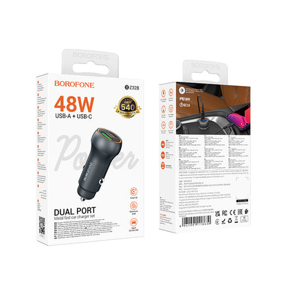 Auto-Ladegerät Borofone BZ32B Fresh, 48W, 3A, 1 x USB-A - 1 x USB-C, Grau