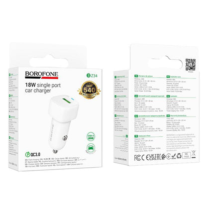 Chargeur de voiture Borofone BZ34 Cloud, 18W, 3A, 1 x USB-A, Blanc