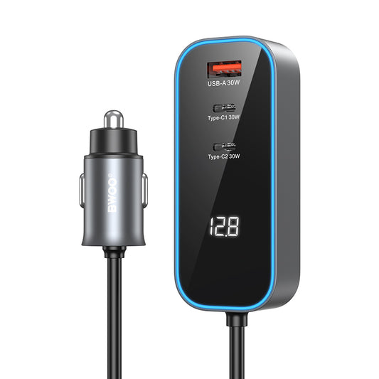 Chargeur Auto BWOO CC107 Display, 120W, 3A, 2 x USB-A - 2 x USB-C, Noir