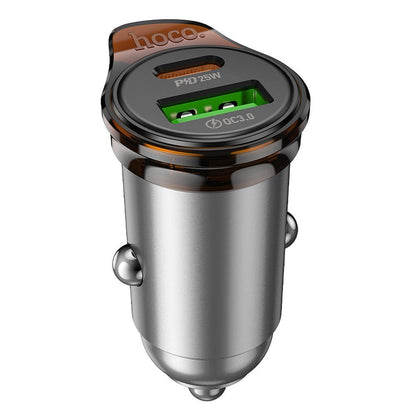 Chargeur de voiture avec câble Lightning HOCO NZ16A, 43W, 3A, 1 x USB-A - 1 x USB-C, Gris