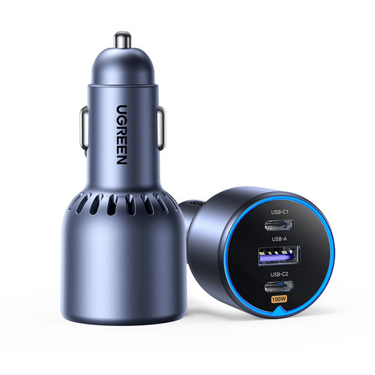 Auto-Ladegerät mit USB-C Kabel UGREEN EC705, 130W, 5A, 1 x USB-A - 2 x USB-C, Grau