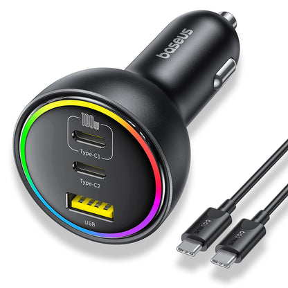 Chargeur de voiture avec câble USB-C Baseus, 152.5W, 5A, 1 x USB-A - 2 x USB-C, Noir C00036101111-00