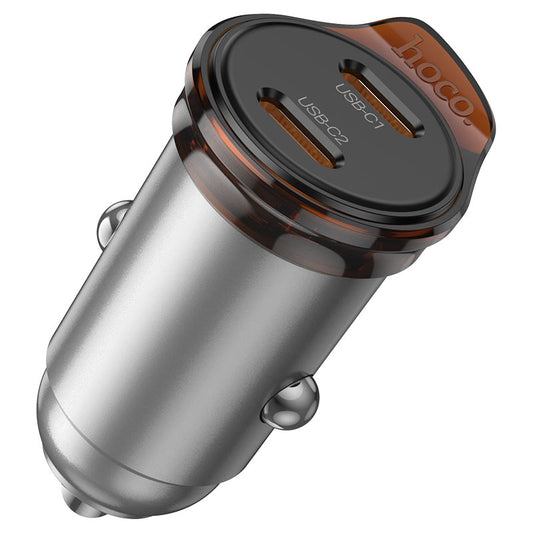 KFZ-Ladegerät mit Lightning-Kabel HOCO NZ16B, 45W, 3A, 2 x USB-C, Grau