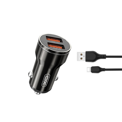Chargeur de voiture avec câble USB-C XO Design CC48, 12W, 2.4A, 2 x USB-A, Gris