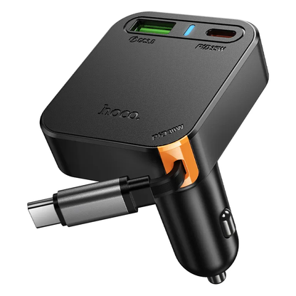 Chargeur de voiture avec câble USB-C HOCO NZ18, 65W, 3A, 1 x USB-A - 1 x USB-C, Noir