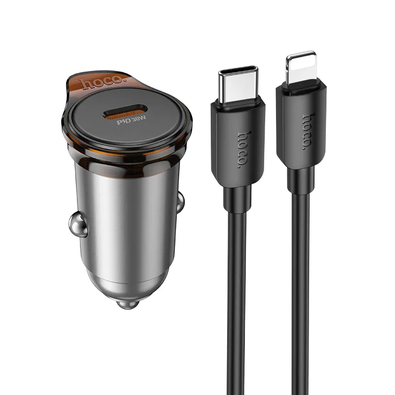 Auto-Ladegerät mit Lightning-Kabel HOCO NZ16, 30W, 3A, 1 x USB-C, Grau