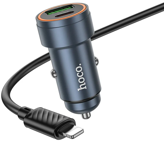 Auto-Ladegerät mit Lightning-Kabel HOCO Z57A, 30W, 3A, 1 x USB-A - 1 x USB-C, Grau