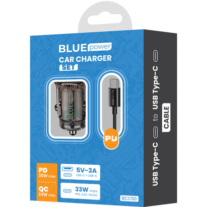 Autoladegerät mit USB-C Kabel BLUE Power BCC50, 33W, 3A, 1 x USB-A - 1 x USB-C, Schwarz