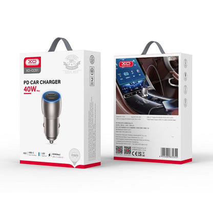 Autoladegerät mit Lightning-Kabel XO Design CC51, 40W, 3A, 2 x USB-C, Grau 