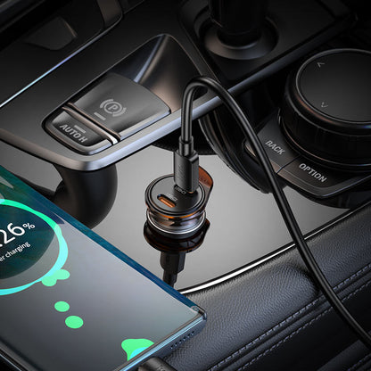 Chargeur de voiture avec câble Lightning HOCO NZ16B, 45W, 3A, 2 x USB-C, Gris