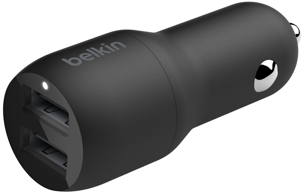Belkin BoostCharge Dual Lightning Cable Car Charger, 24W, 2.4A, 2 x USB-A, Black CCD001bt1MBK