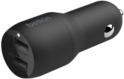 Chargeur Auto Avec Câble USB-C Belkin BoostCharge Dual, 24W, 2.4A, 2 x USB-A, Noir CCE001bt1MBK