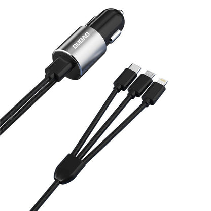 Chargeur Auto Avec Câble Lightning / microUSB / USB-C Dudao R5ProN, 17W, 3.4A, 1 x USB-A, Noir