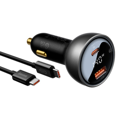 Chargeur de voiture avec câble USB-C Baseus, 140W, 5A, 1 x USB-A - 1 x USB-C, Noir CGZX070001
