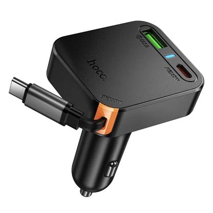 Chargeur de voiture avec câble USB-C HOCO NZ18, 65W, 3A, 1 x USB-A - 1 x USB-C, Noir