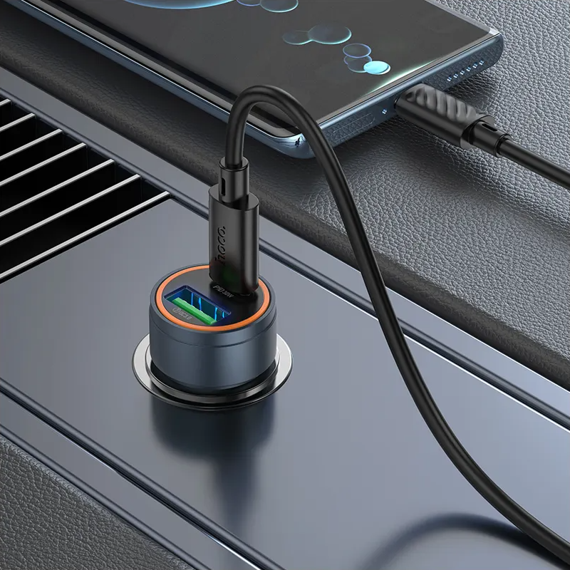 Auto-Ladegerät mit USB-C Kabel HOCO Z57A, 30W, 3A, 1 x USB-A - 1 x USB-C, Grau