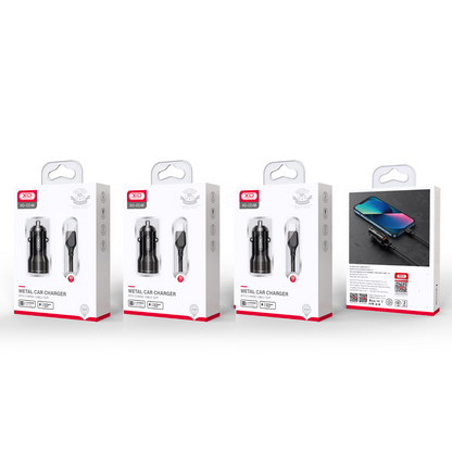 Auto-Ladegerät mit USB-C Kabel XO Design CC48, 12W, 2.4A, 2 x USB-A, Grau