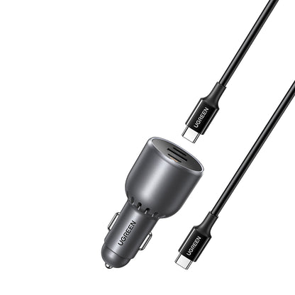 Chargeur de voiture avec câble USB-C UGREEN EC705, 130W, 5A, 1 x USB-A - 2 x USB-C, Gris
