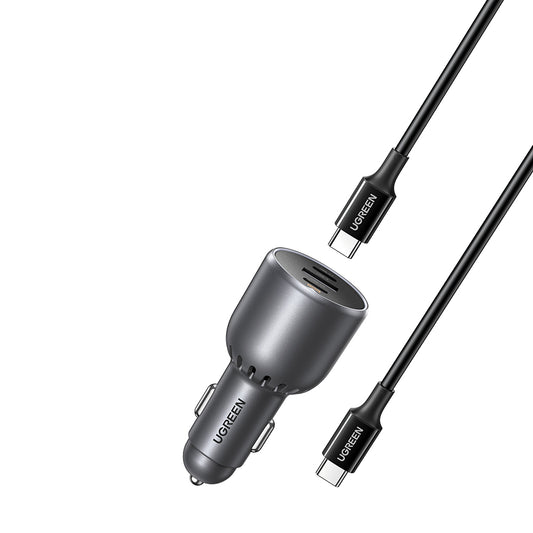 Auto-Ladegerät mit USB-C Kabel UGREEN EC705, 130W, 5A, 1 x USB-A - 2 x USB-C, Grau