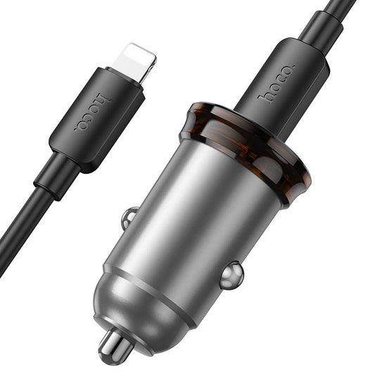 KFZ-Ladegerät mit Lightning-Kabel HOCO NZ16B, 45W, 3A, 2 x USB-C, Grau