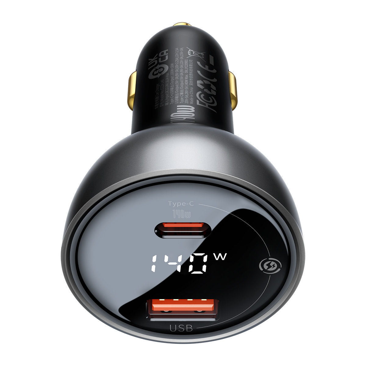 Chargeur de voiture avec câble USB-C Baseus, 140W, 5A, 1 x USB-A - 1 x USB-C, Noir CGZX070001