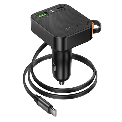 Chargeur de voiture avec câble USB-C HOCO NZ18, 65W, 3A, 1 x USB-A - 1 x USB-C, Noir