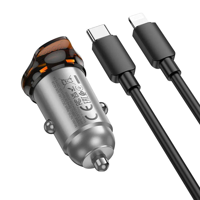 Auto-Ladegerät mit Lightning-Kabel HOCO NZ16, 30W, 3A, 1 x USB-C, Grau