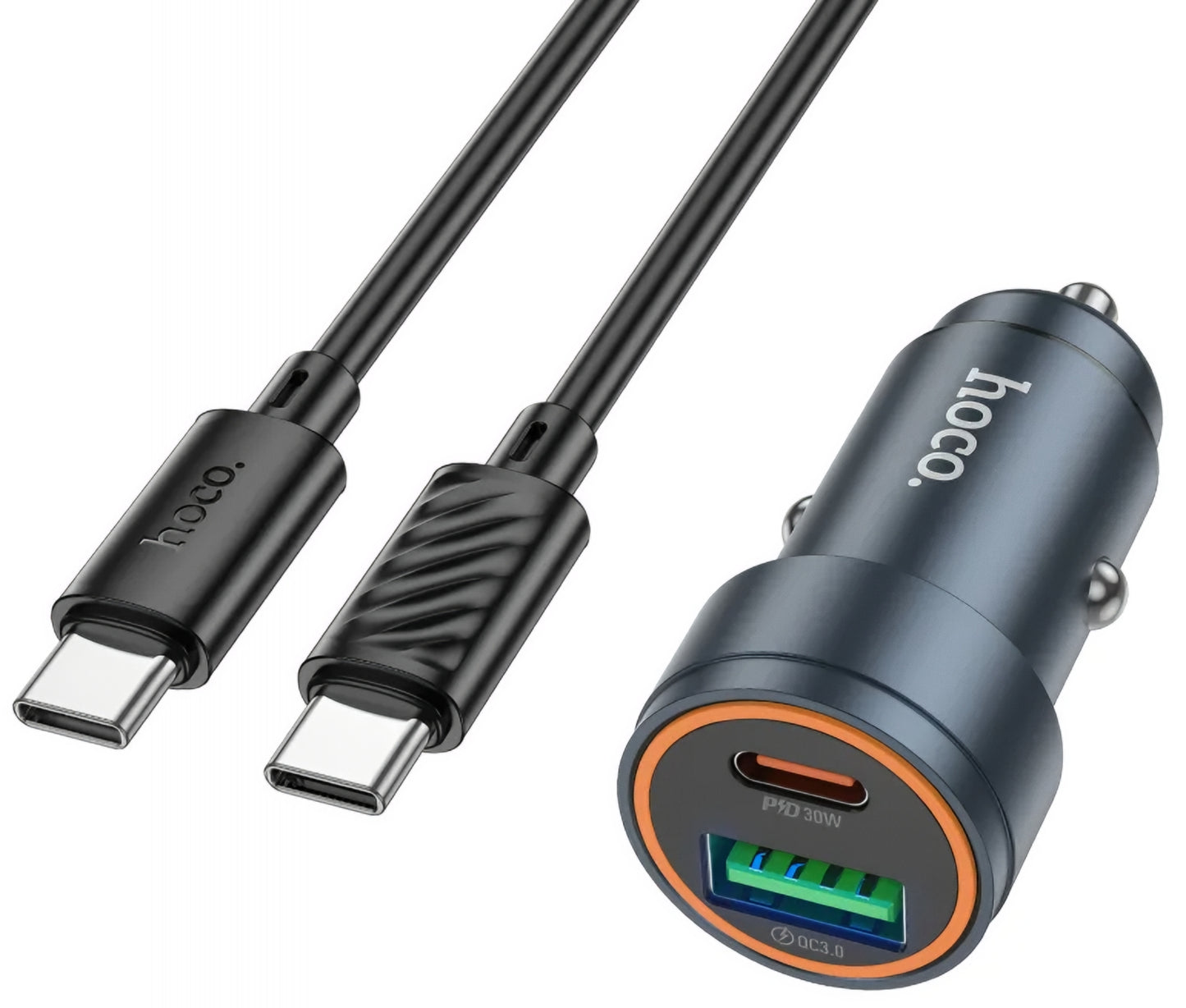 Auto-Ladegerät mit USB-C Kabel HOCO Z57A, 30W, 3A, 1 x USB-A - 1 x USB-C, Grau