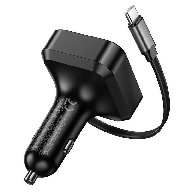 Chargeur de voiture avec câble USB-C HOCO NZ18, 65W, 3A, 1 x USB-A - 1 x USB-C, Noir