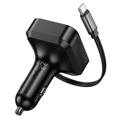 Chargeur de voiture avec câble USB-C HOCO NZ18, 65W, 3A, 1 x USB-A - 1 x USB-C, Noir