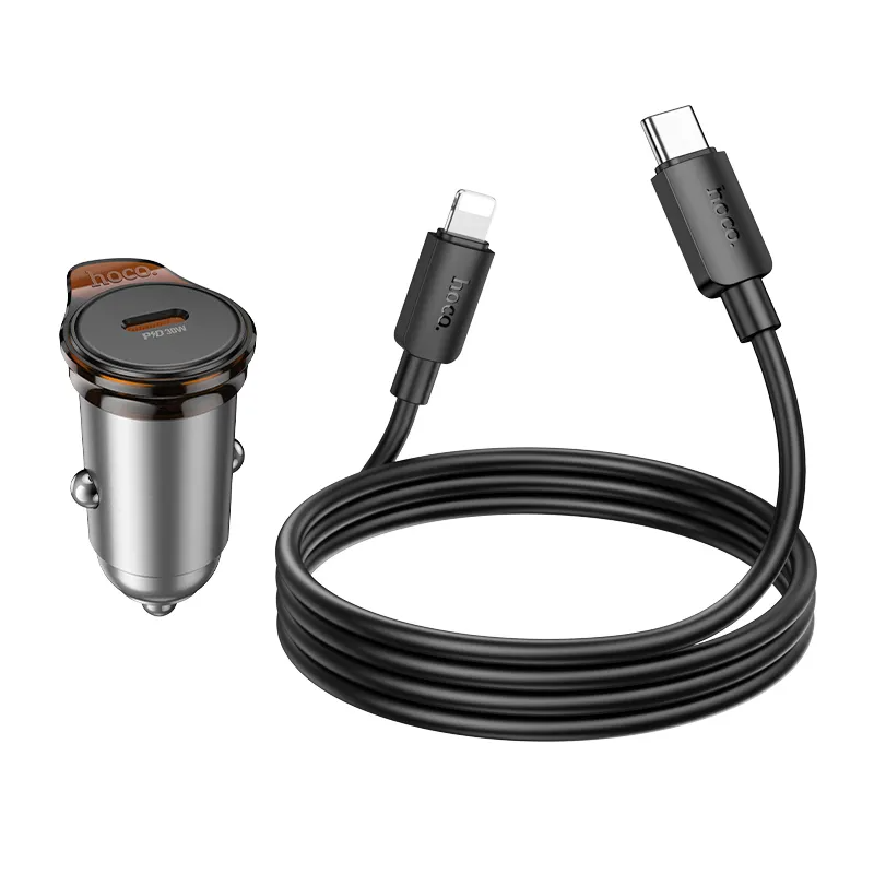 Auto-Ladegerät mit Lightning-Kabel HOCO NZ16, 30W, 3A, 1 x USB-C, Grau