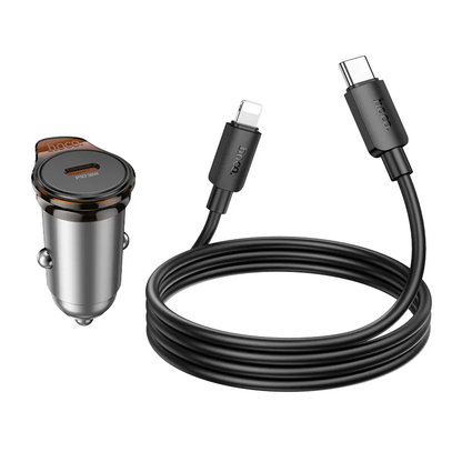 Auto-Ladegerät mit Lightning-Kabel HOCO NZ16, 30W, 3A, 1 x USB-C, Grau