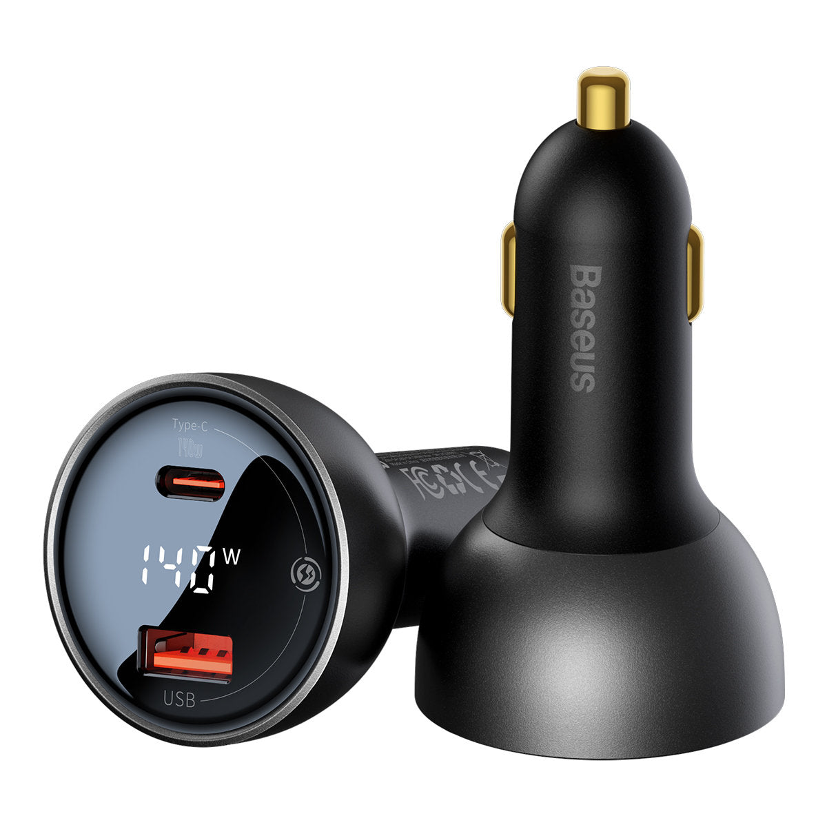 Chargeur de voiture avec câble USB-C Baseus, 140W, 5A, 1 x USB-A - 1 x USB-C, Noir CGZX070001