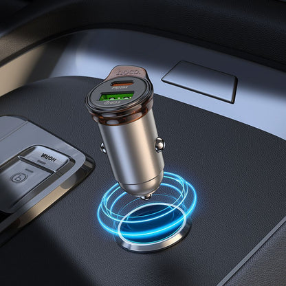 Chargeur de voiture avec câble Lightning HOCO NZ16A, 43W, 3A, 1 x USB-A - 1 x USB-C, Gris