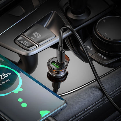 Chargeur de voiture avec câble Lightning HOCO NZ16A, 43W, 3A, 1 x USB-A - 1 x USB-C, Gris