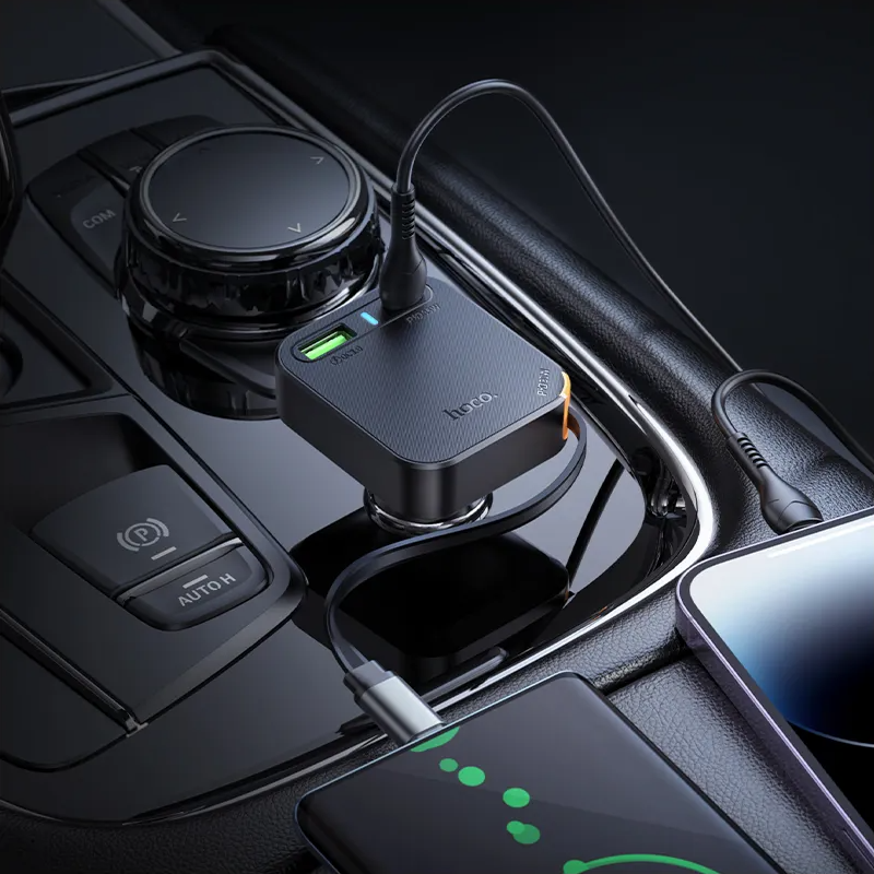 Chargeur de voiture avec câble USB-C HOCO NZ18, 65W, 3A, 1 x USB-A - 1 x USB-C, Noir