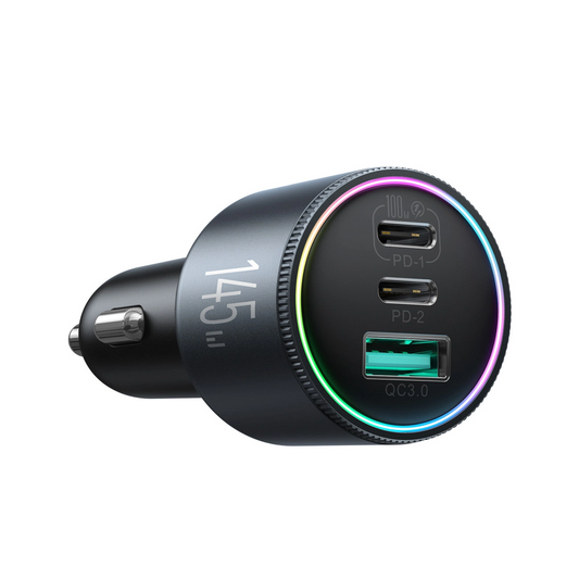 Chargeur de voiture avec câble USB-C Joyroom JR-CCN07, 145W, 5A, 1 x USB-A - 2 x USB-C, Gris
